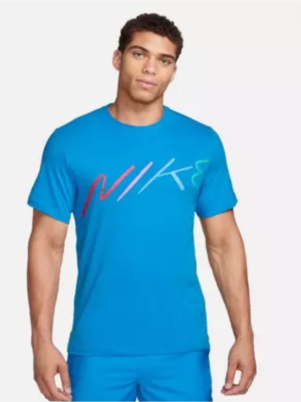 Nike Men’s Club+ Script Tee Blue Multicolor Logo T-Shirt Size M*36
